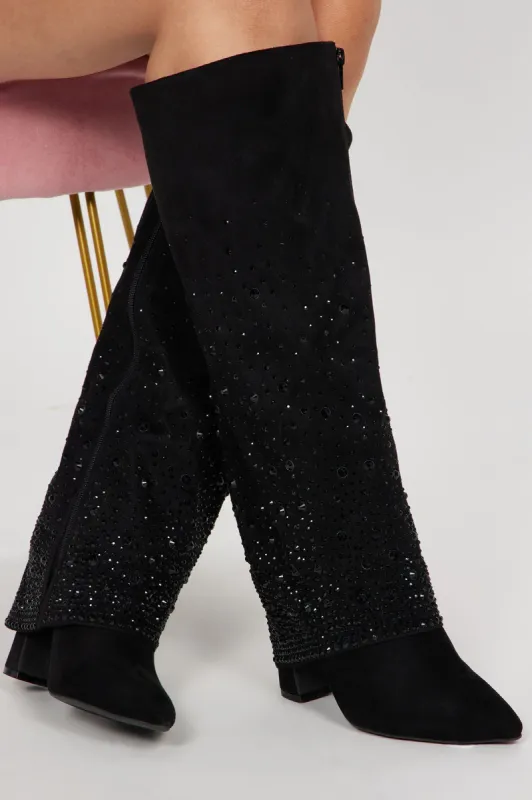 The Best Vibe Knee High Heeled Boots - Black sold by Fashion Nova