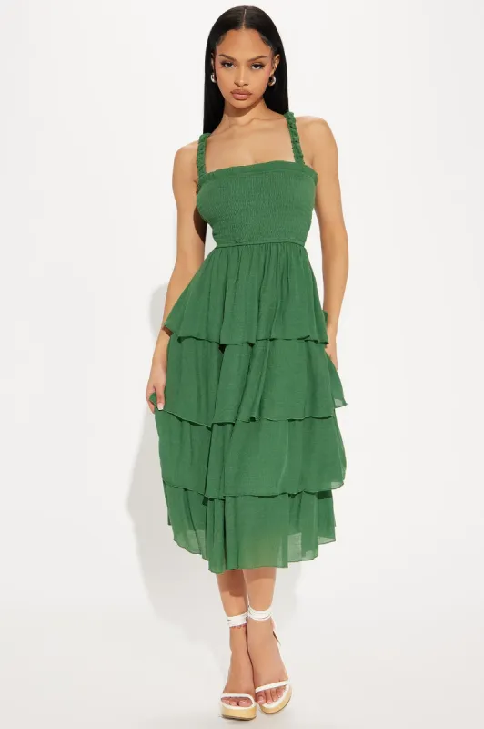 Jenni Gauze Midi Dress - Hunter sold by Fashion Nova