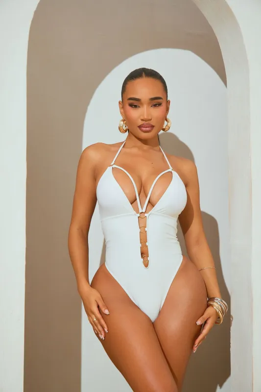 Tiana Halter 1 Piece Swimsuit - White sold by Fashion Nova