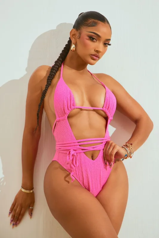 Aubree Strappy Cut Out 1 Piece Swimsuit  - Hot Pink sold by Fashion Nova