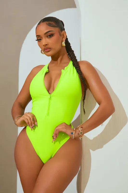 Evelyn Zip Up 1 Piece Swimsuit - Lime sold by Fashion Nova