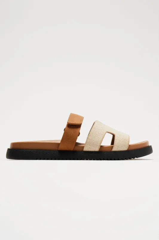 Can't Be Me Casual Slides - Camel/combo sold by Fashion Nova