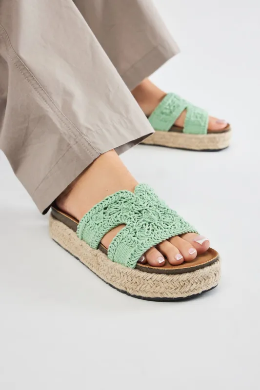 Kenzy Flatform Sandals - Green sold by Fashion Nova