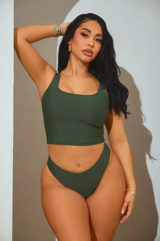 Maui Tank Shirt Bikini Top - Olive made by Fashion Nova