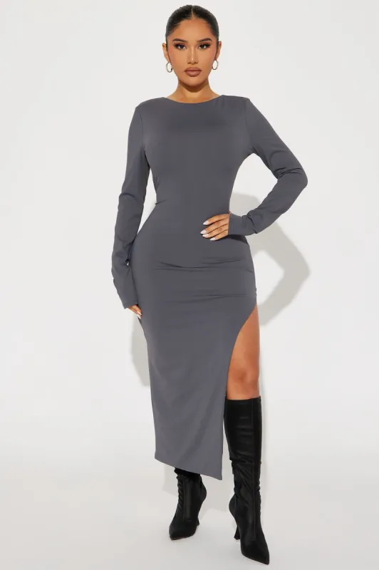 Becky Backless Midi Dress - Grey sold by Fashion Nova