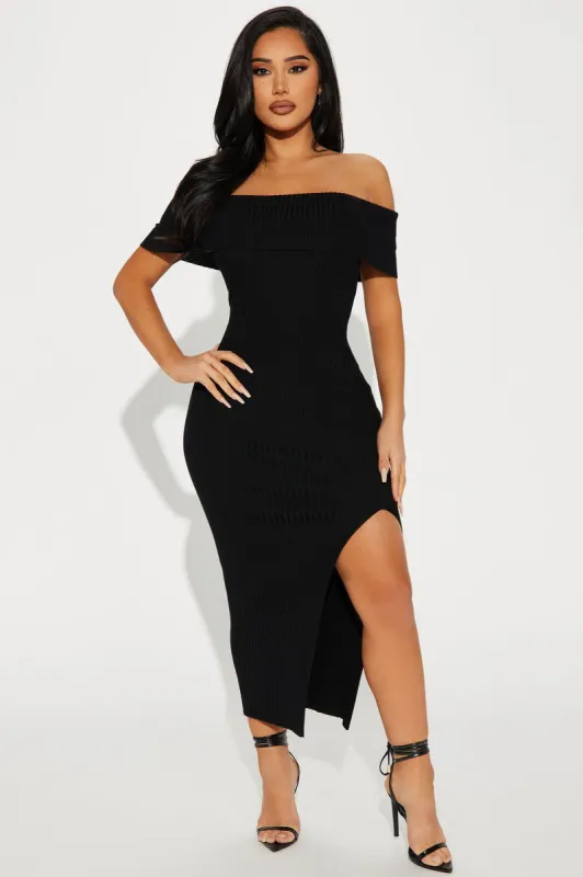 Adrienne Sweater Midi Dress - Black sold by Fashion Nova