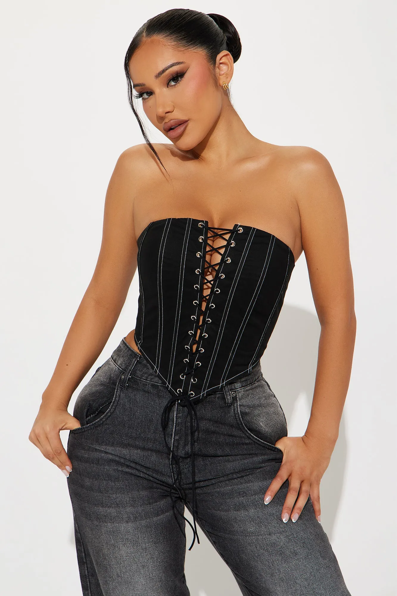 No Way Out Corset Top - Black sold by Fashion Nova