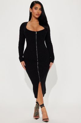 Allison Sweater Midi Dress - Black sold by Fashion Nova