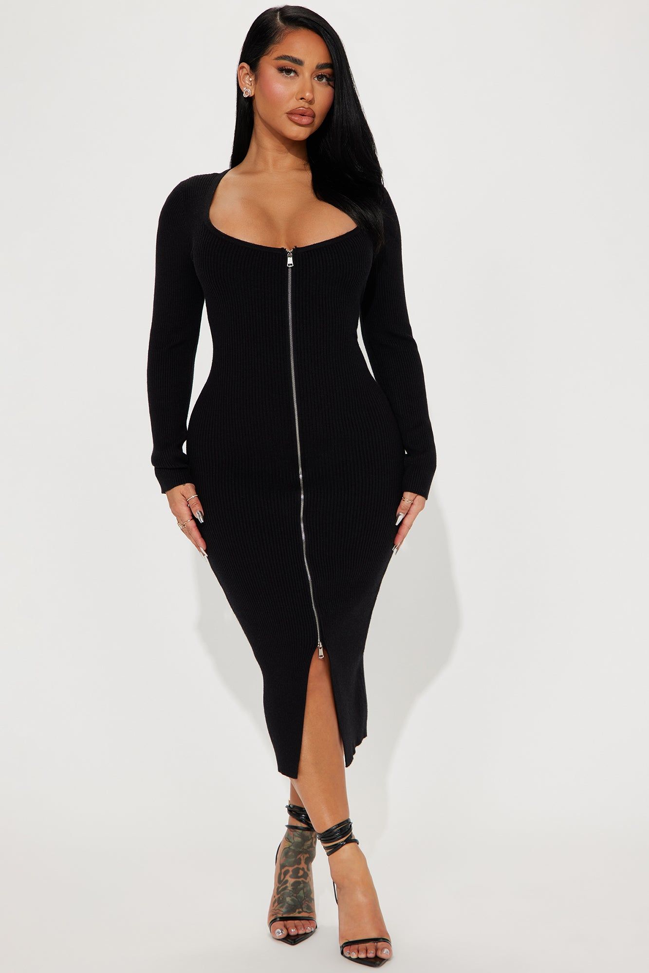 Allison Sweater Midi Dress - Black sold by Fashion Nova
