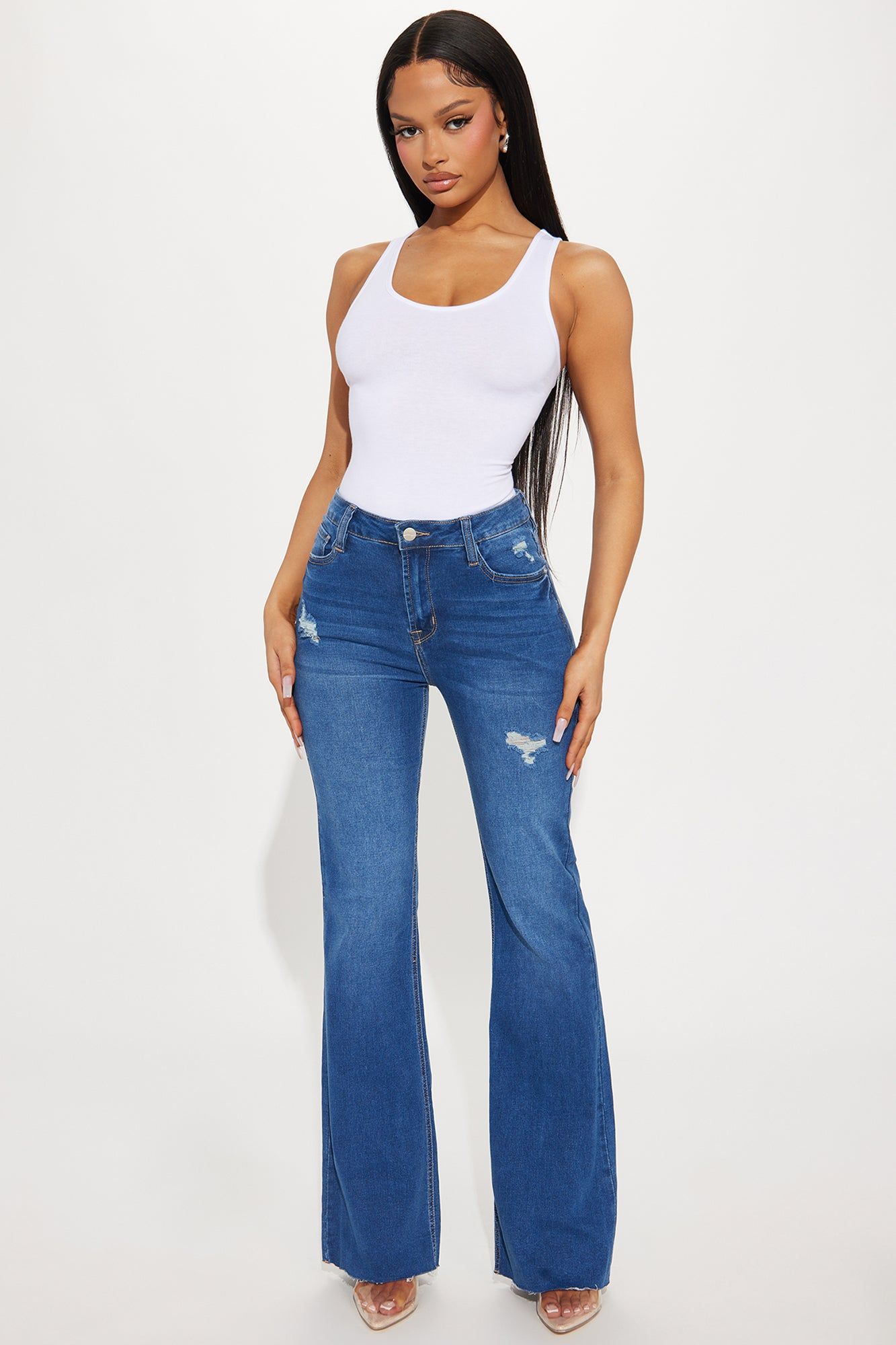 Taking Action Stretch Flare Jeans - Medium Wash sold by Fashion Nova