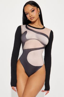Your Fantasy Long Sleeve Bodysuit - Taupe/combo sold by Fashion Nova
