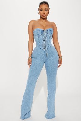 Play It Your Way Denim Jumpsuit - Light Wash sold by Fashion Nova