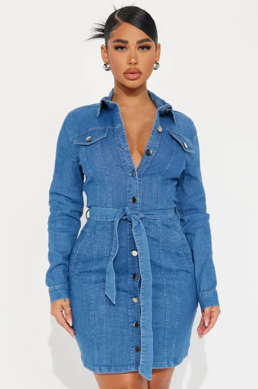 Weekend Retreat Denim Mini Dress - Medium Wash sold by Fashion Nova
