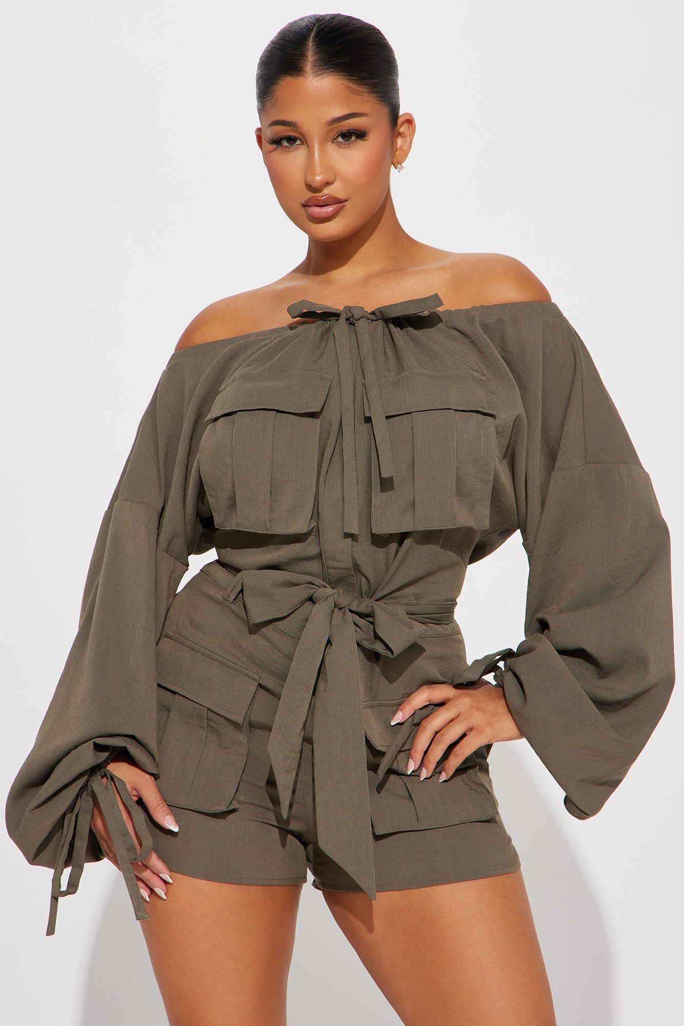 Tania Linen Romper - Olive sold by Fashion Nova product image thumbnail 2