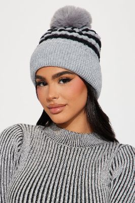 Winter Babe Beanie Hat - Grey/Black sold by Fashion Nova