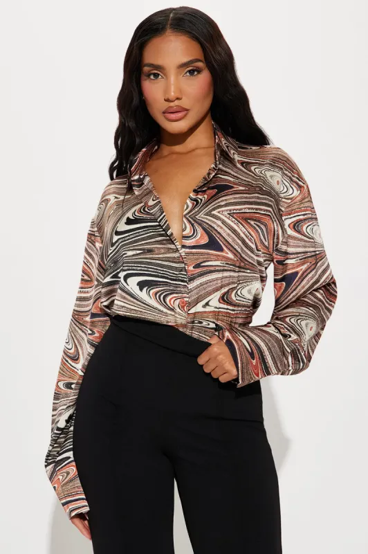 Working Downtown Shirt - Brown/combo sold by Fashion Nova