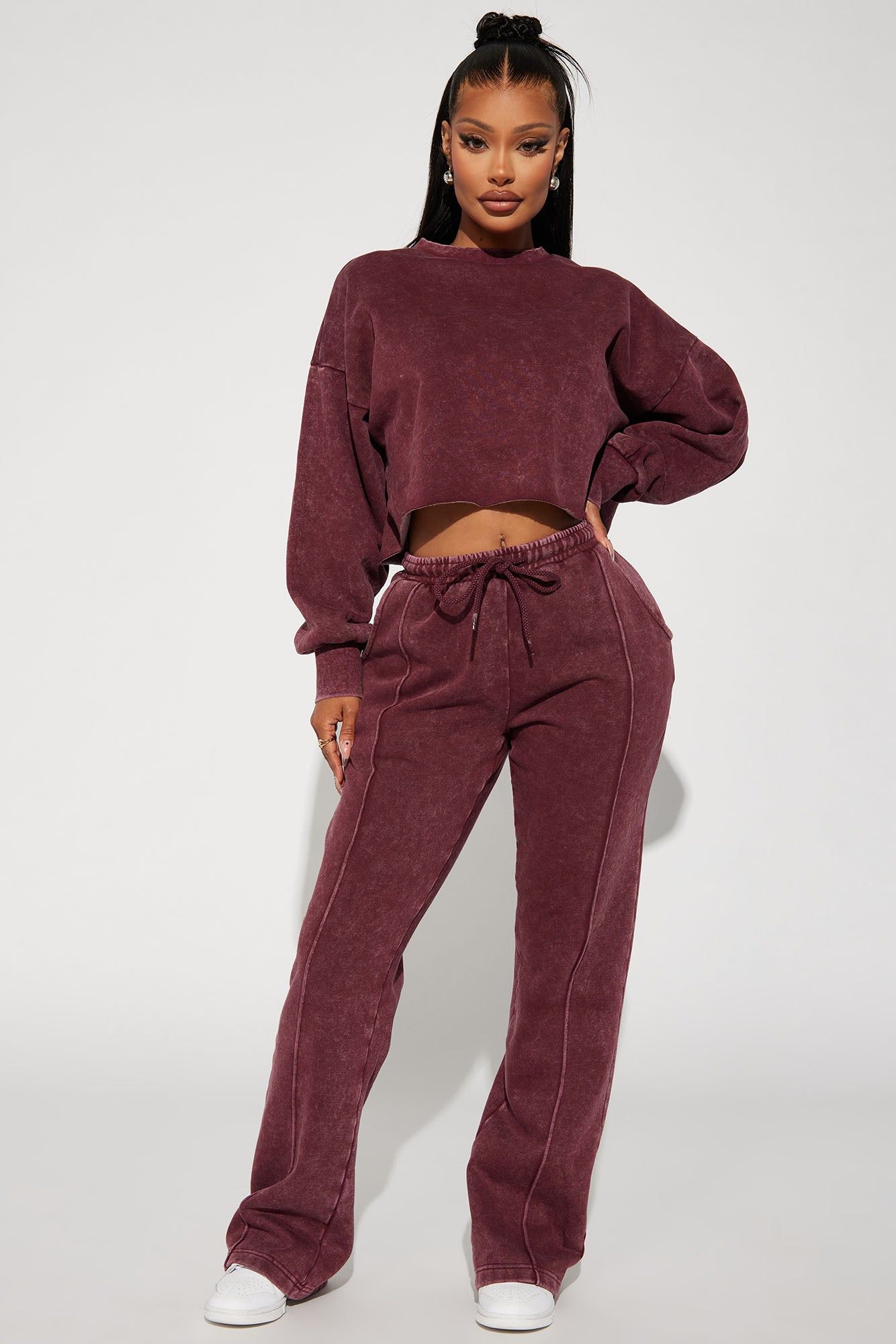 Chill Out Lounge Flare Pant - Burgundy sold by Fashion Nova