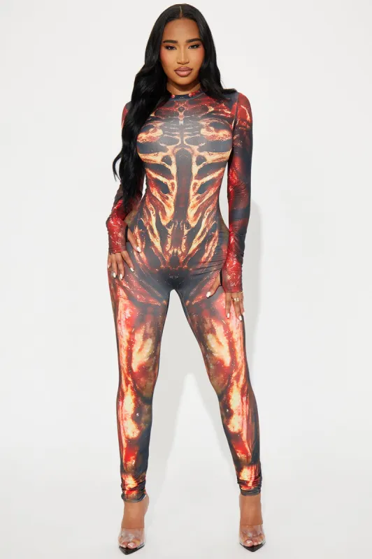 Bloody Scene Horror Print Jumpsuit Costume - Red/combo sold by Fashion Nova