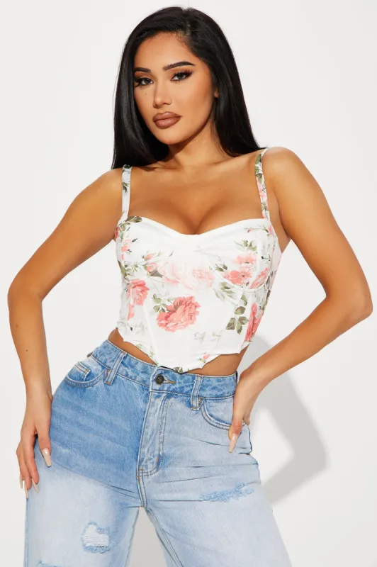 Bella Floral Corset Top - Ivory/combo sold by Fashion Nova