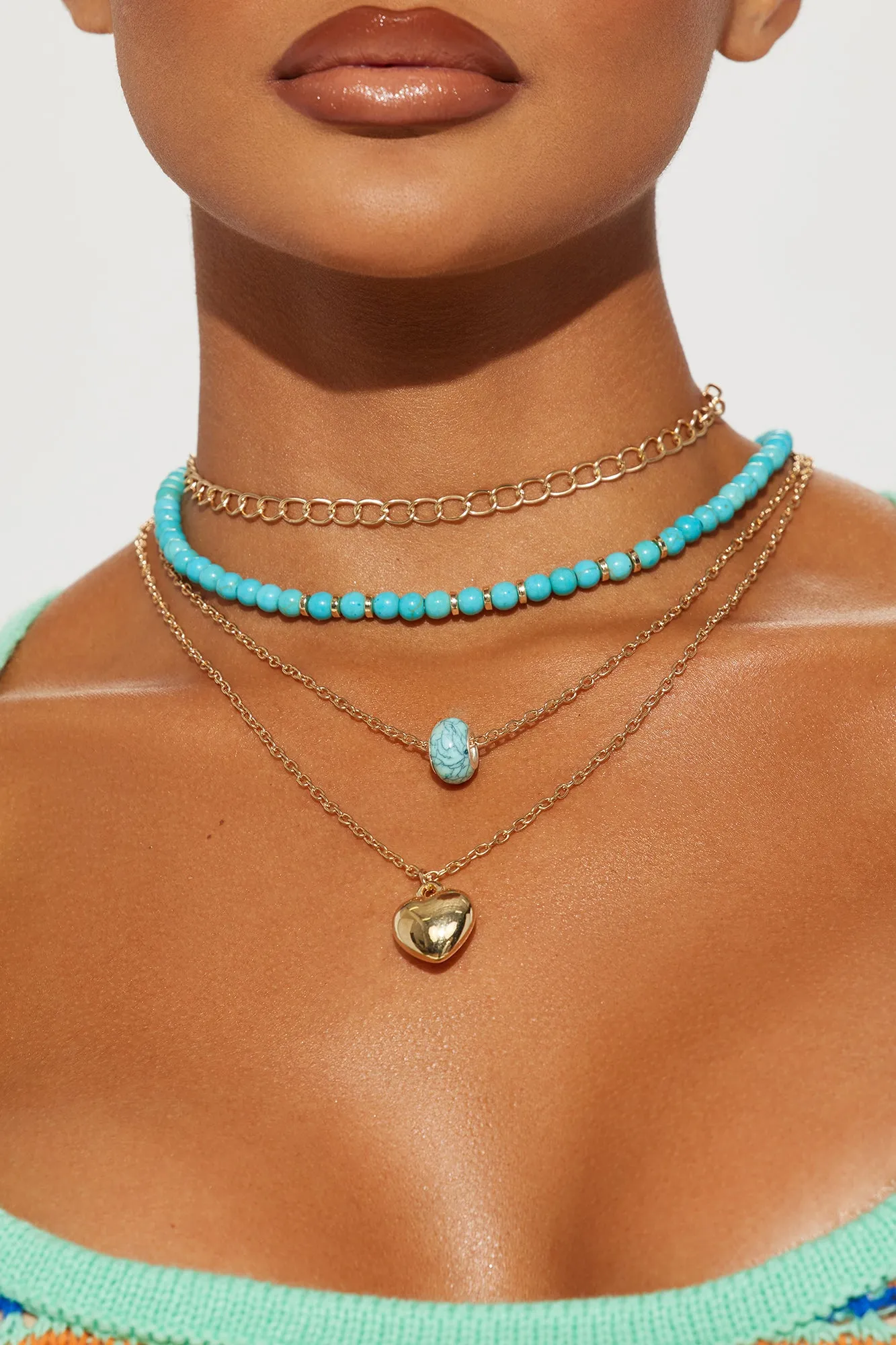 Vacation Lovin Layered Necklace - Gold/Blue sold by Fashion Nova