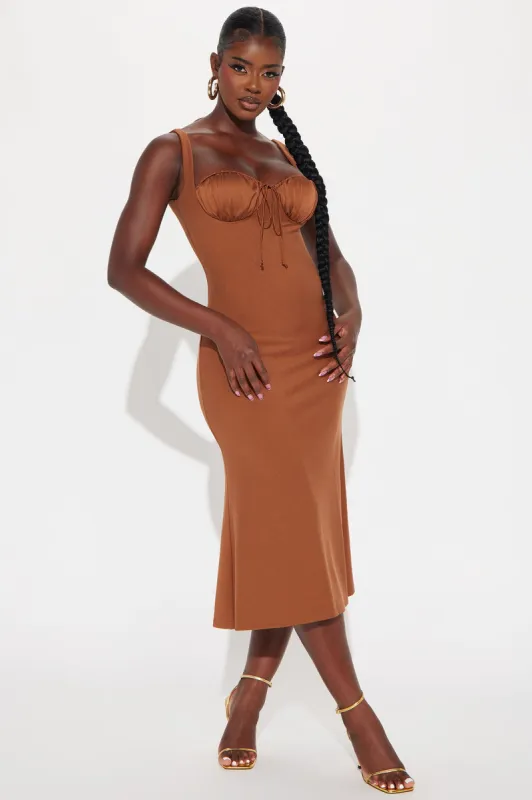 Found In A Fantasy Midi Dress - Chocolate sold by Fashion Nova