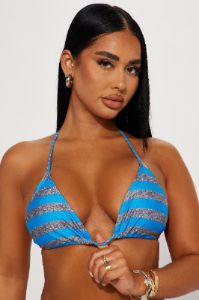 Follow The Sun Stripe Triangle Bikini Top - Blue sold by Fashion Nova