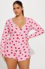 All My Heart Long Sleeve PJ Romper Onesie - Red/combo sold by Fashion Nova
