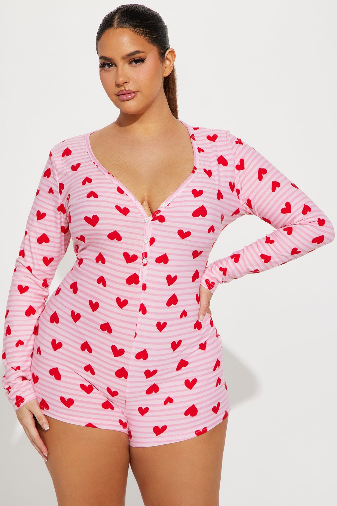 All My Heart Long Sleeve PJ Romper Onesie - Red/combo sold by Fashion Nova product image thumbnail 4