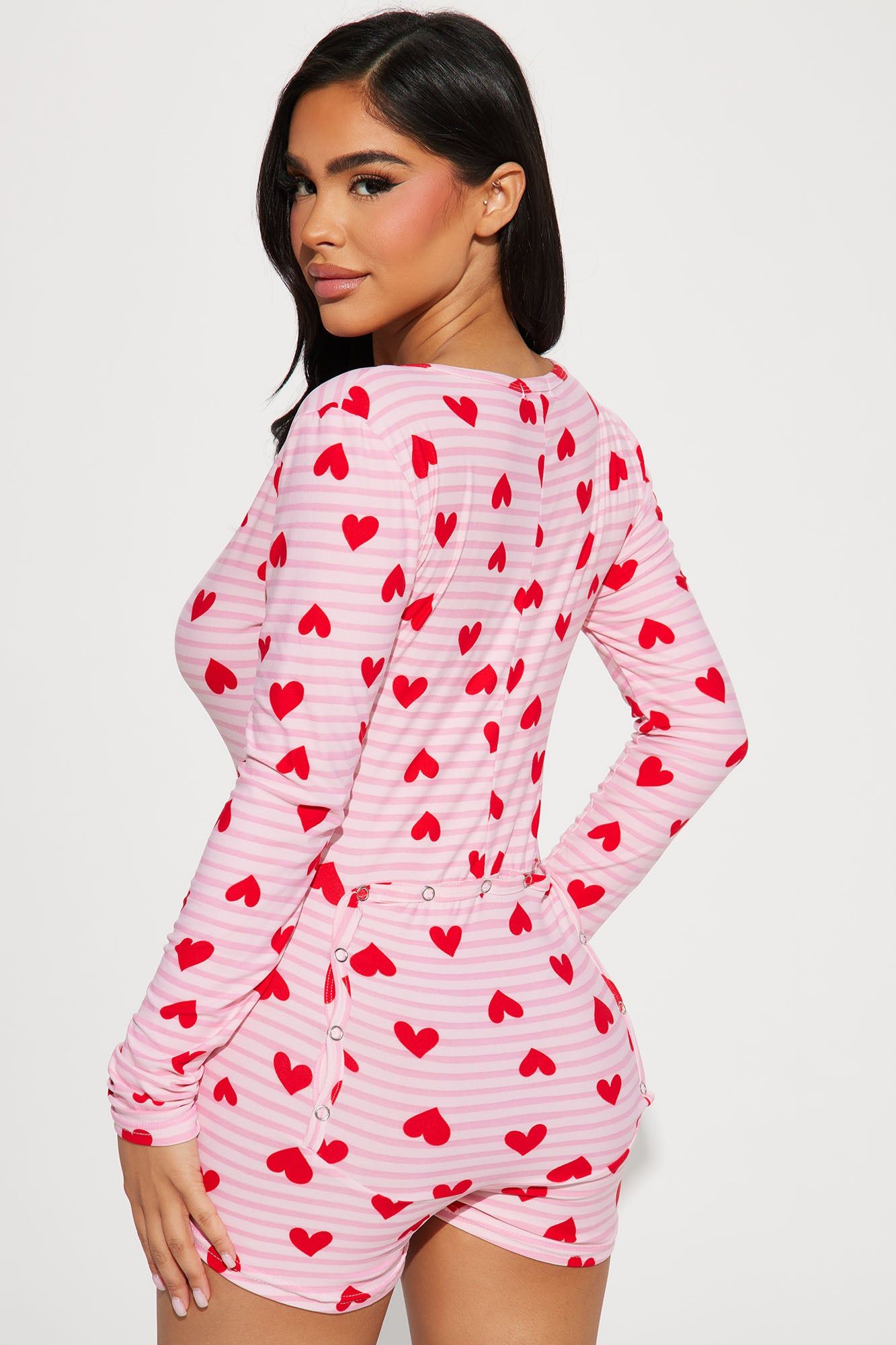 All My Heart Long Sleeve PJ Romper Onesie - Red/combo sold by Fashion Nova product image thumbnail 2