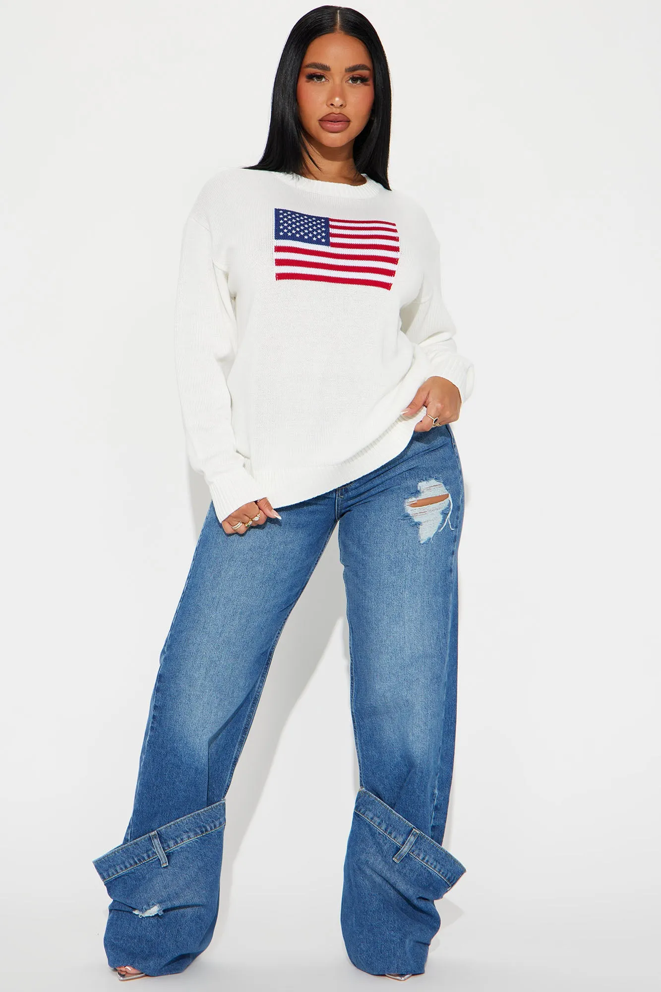 Stars And Stripes American Flag Sweater - Ivory/combo sold by Fashion Nova product image thumbnail 2
