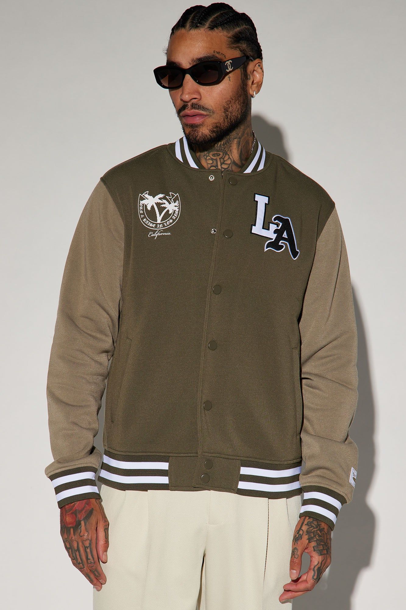 LA Palm Tree Varsity Jacket - Olive sold by Fashion Nova product image thumbnail 4