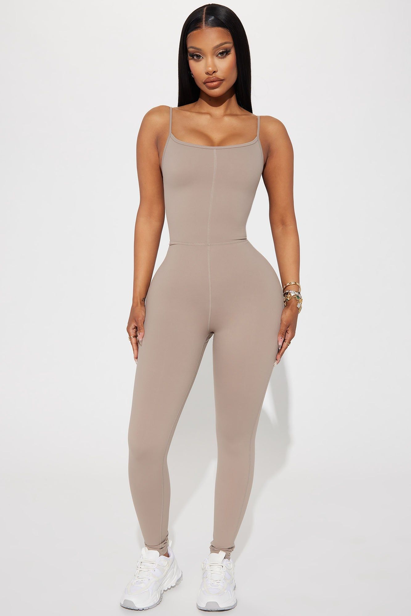 All About Wellness Active Jumpsuit - Taupe sold by Fashion Nova
