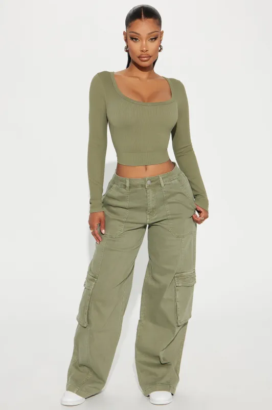 It's Always Me Wide Leg Pant - Olive sold by Fashion Nova