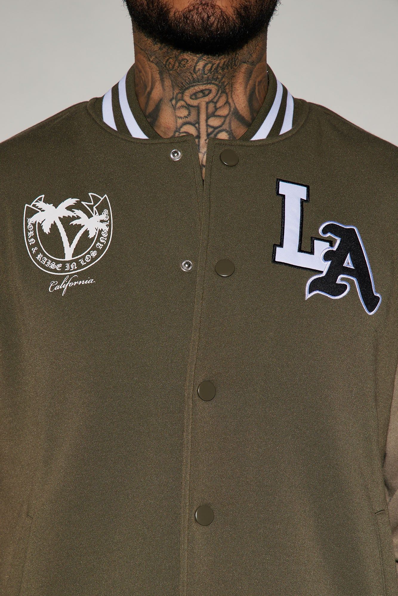 LA Palm Tree Varsity Jacket - Olive sold by Fashion Nova product image thumbnail 3