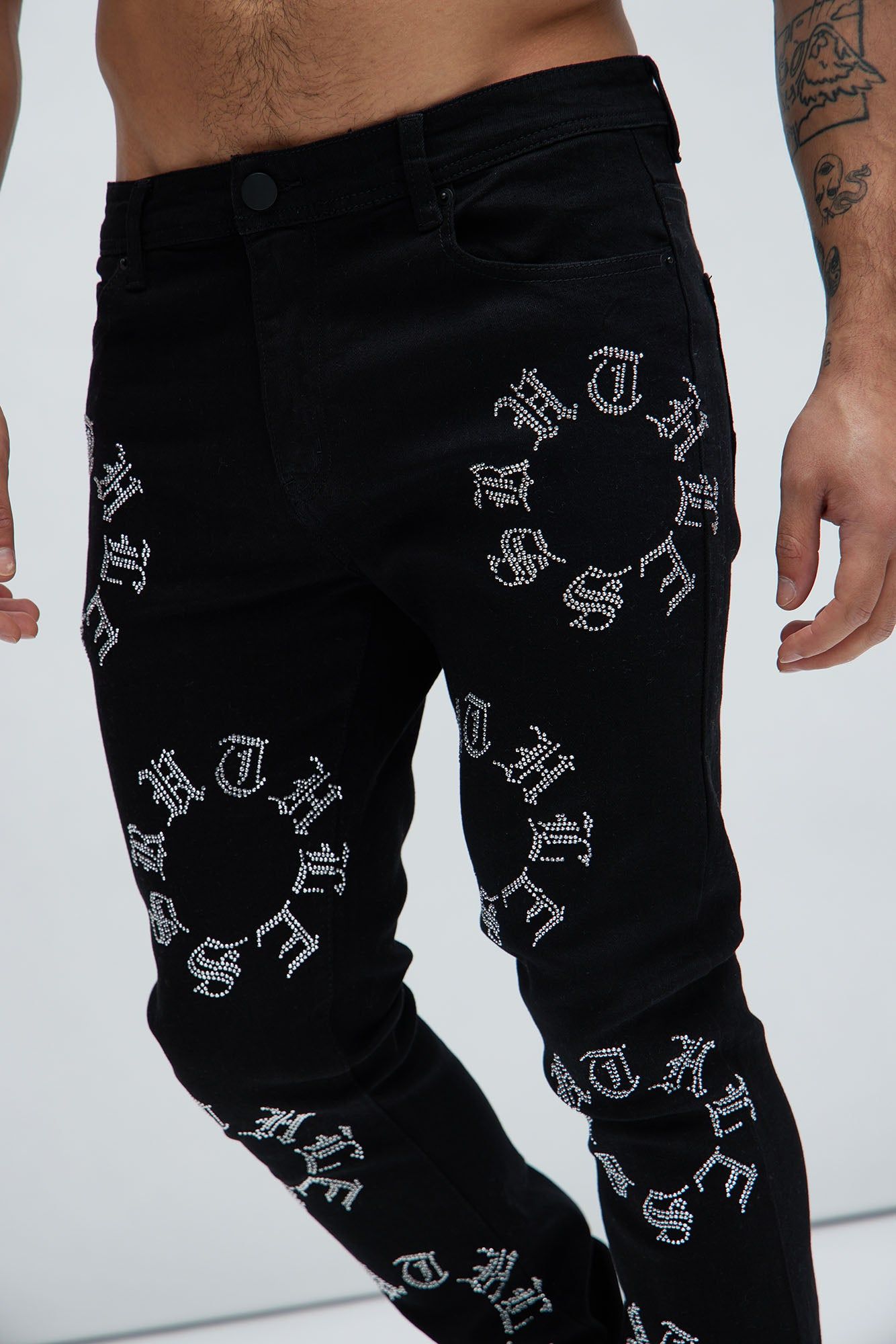 Bling My Line Stacked Skinny Flare Pants - Black/Silver sold by Fashion Nova product image thumbnail 4