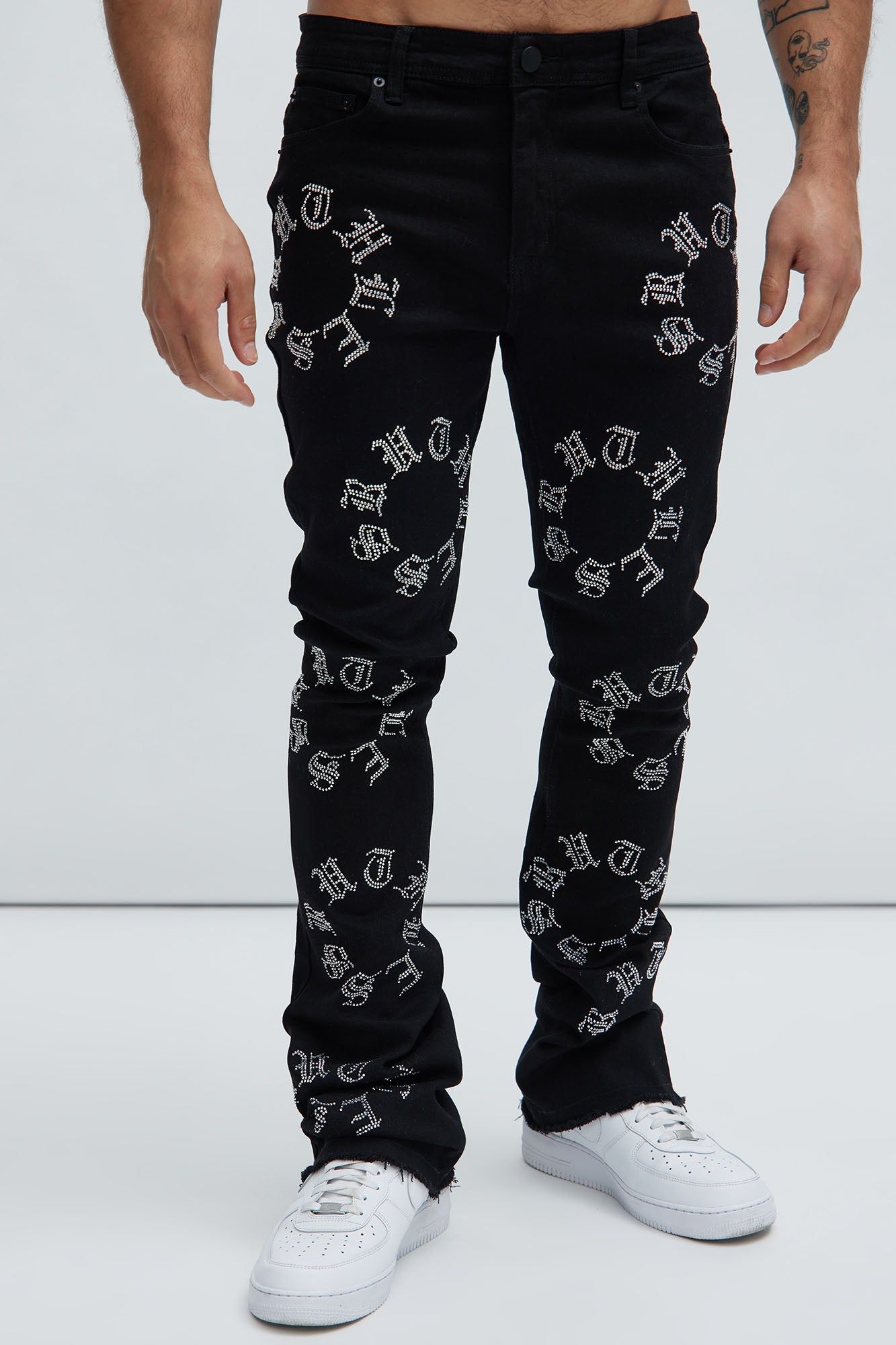 Bling My Line Stacked Skinny Flare Pants - Black/Silver sold by Fashion Nova product image thumbnail 3