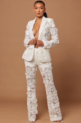 Denise Embroidered Pants - White sold by Fashion Nova