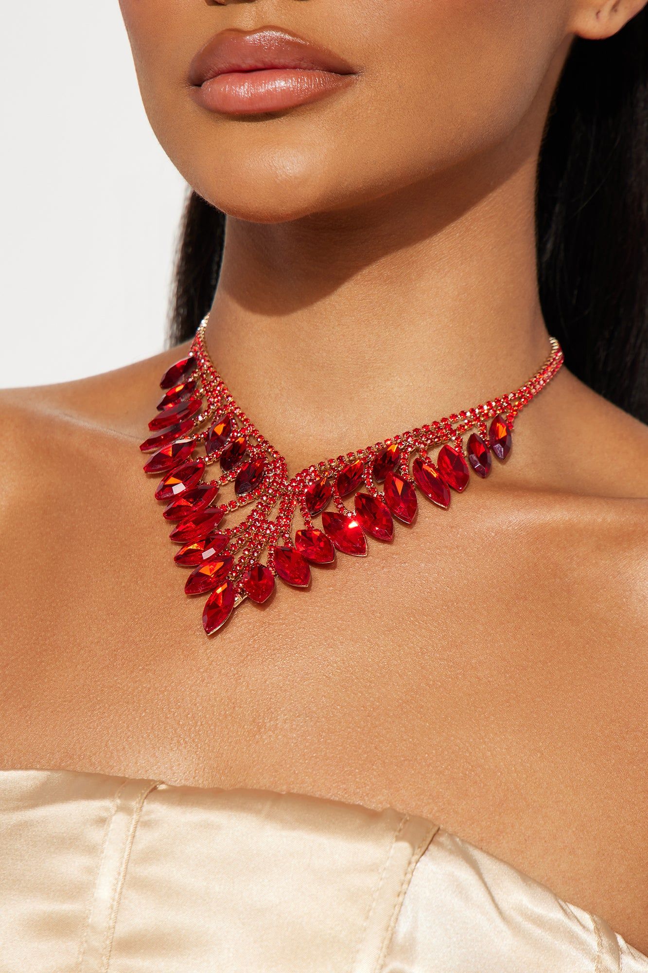 Soiree Necklace - Gold/Red sold by Fashion Nova
