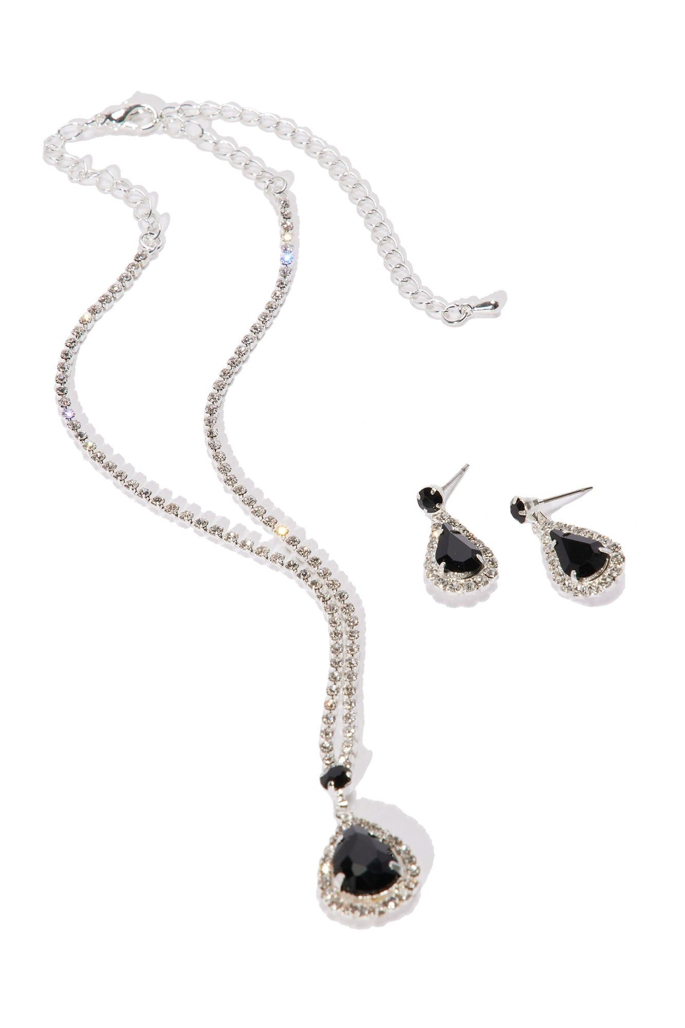 Best Behavior Necklace And Earring Set - Silver/Black sold by Fashion Nova