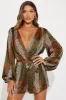 Never Tamed Romper - Brown/combo sold by Fashion Nova