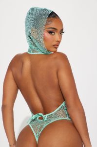 Flashing Lights Rhinestone Fishnet Teddy - Mint sold by Fashion Nova