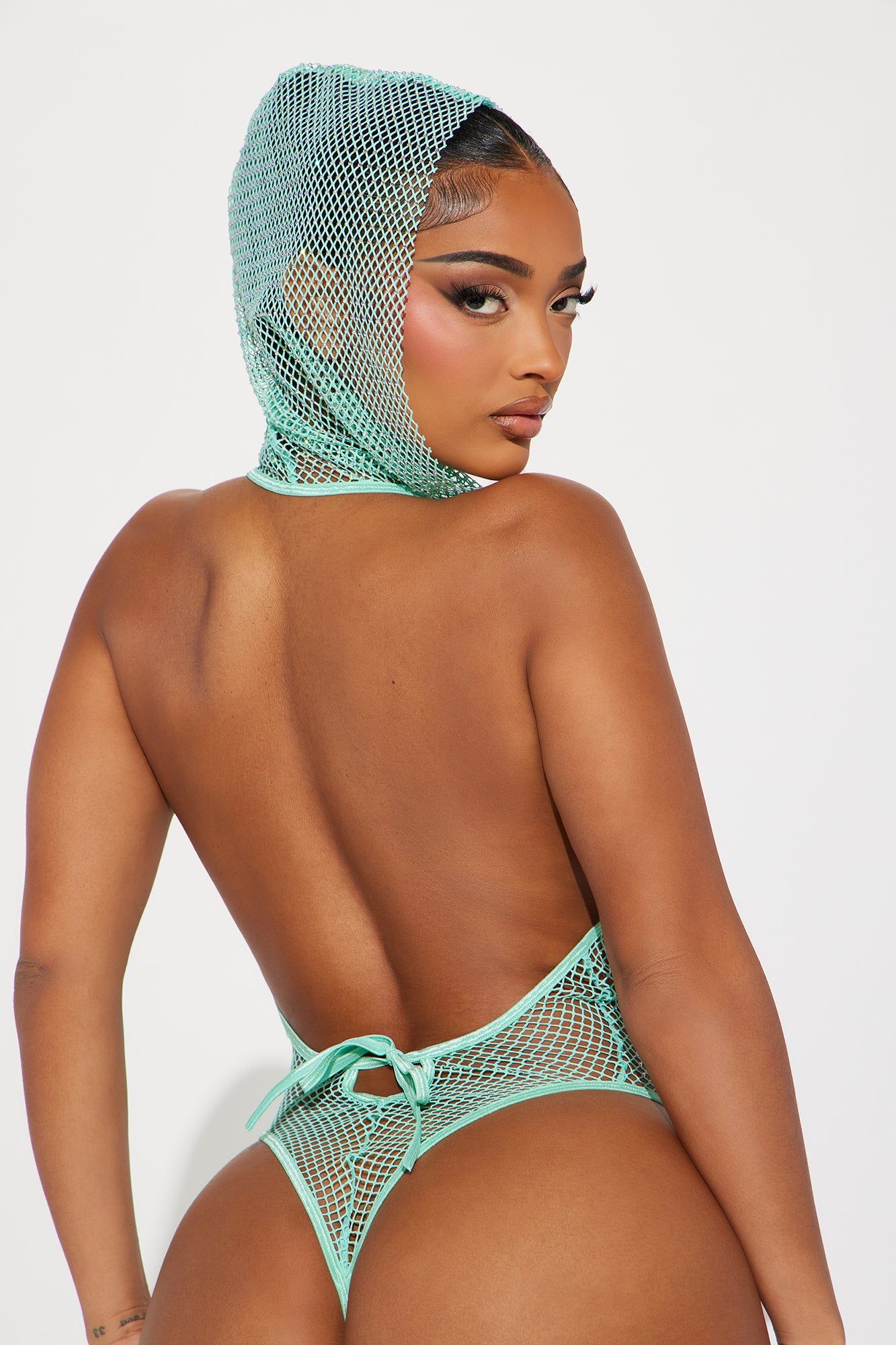 Flashing Lights Rhinestone Fishnet Teddy - Mint sold by Fashion Nova product image thumbnail 2