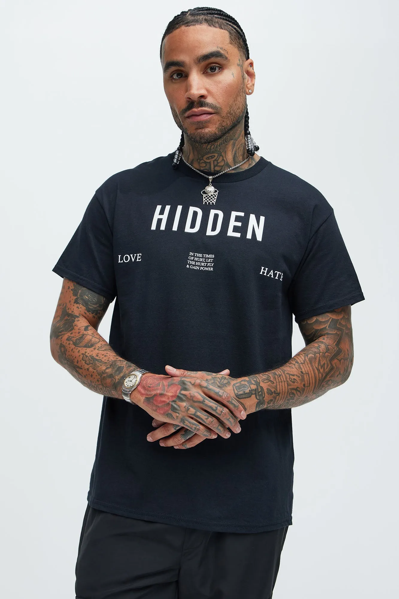 Hidden Love Hate Short Sleeve Tee - Black sold by Fashion Nova