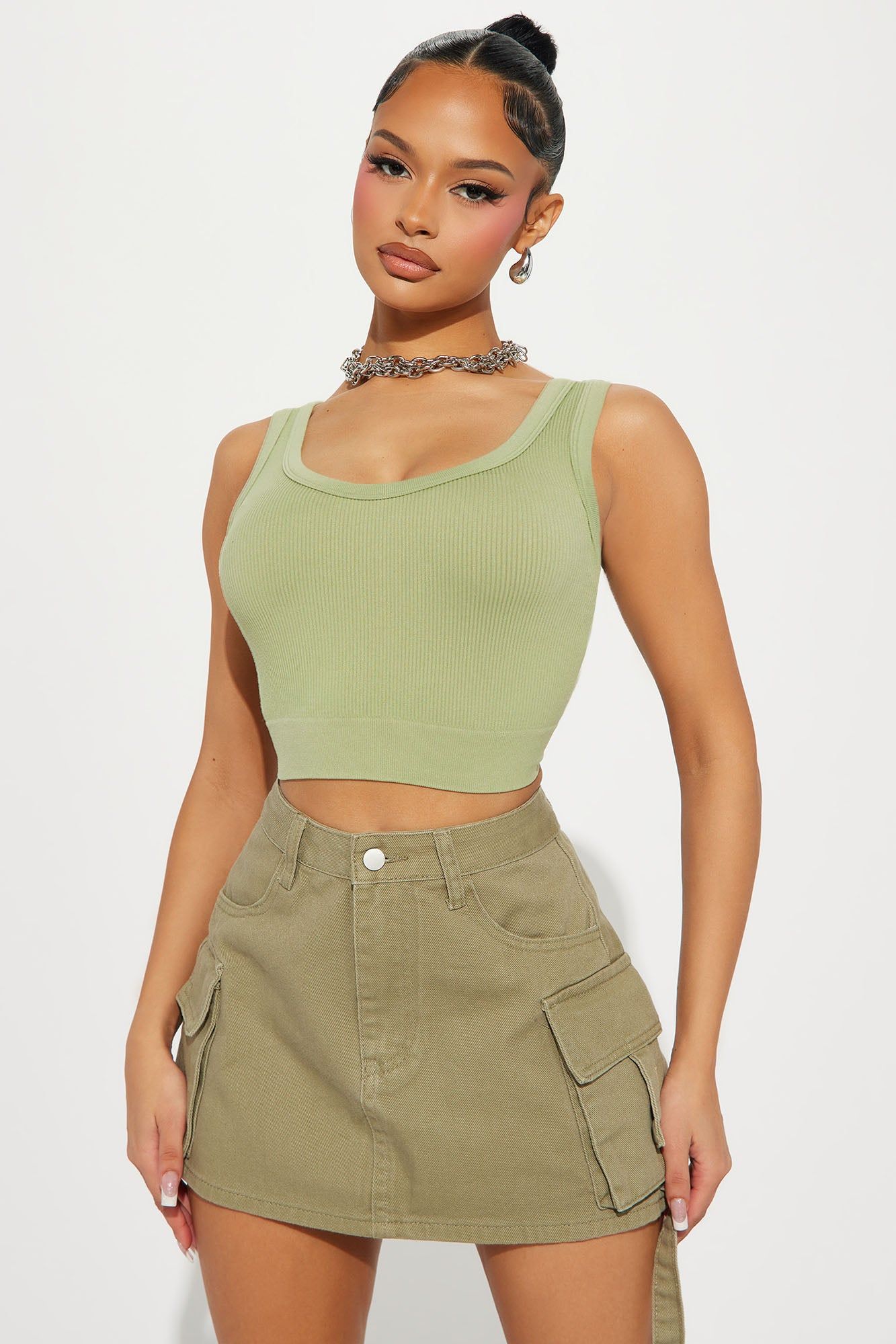 Celeste Ribbed Seamless Tank - Green sold by Fashion Nova