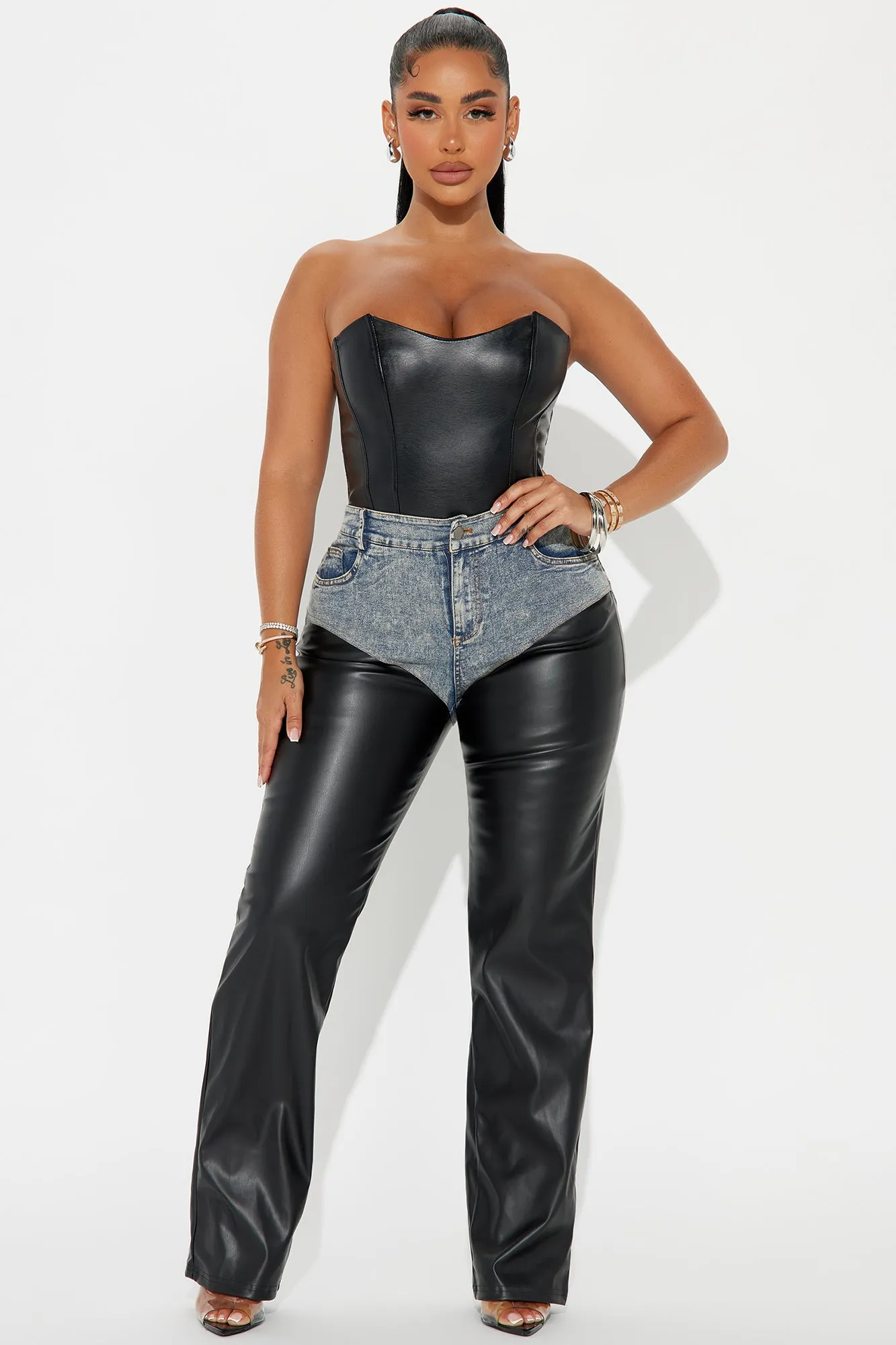 Check Up On Me Faux Leather Pant - Black/combo sold by Fashion Nova