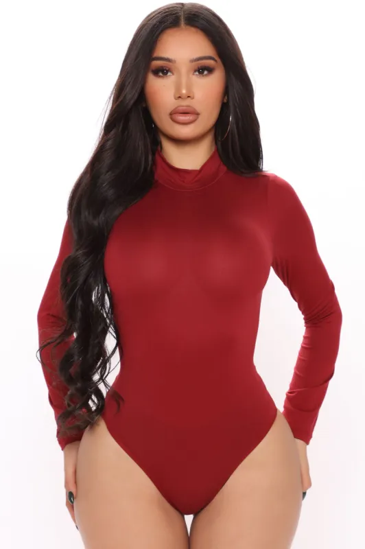 Just Can't Take It Turtleneck Bodysuit - Burgundy sold by Fashion Nova