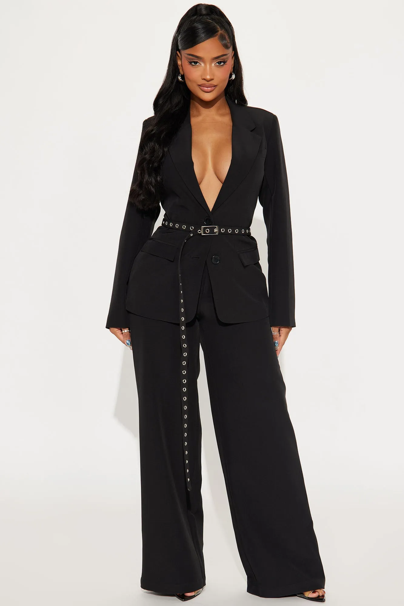 Money Maker Belted Blazer Pant Set - Black sold by Fashion Nova