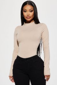 Melanie Mock Neck Bodysuit - Taupe sold by Fashion Nova