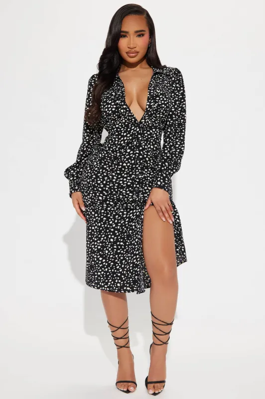 Collar Confidante Midi Dress - Black/combo sold by Fashion Nova
