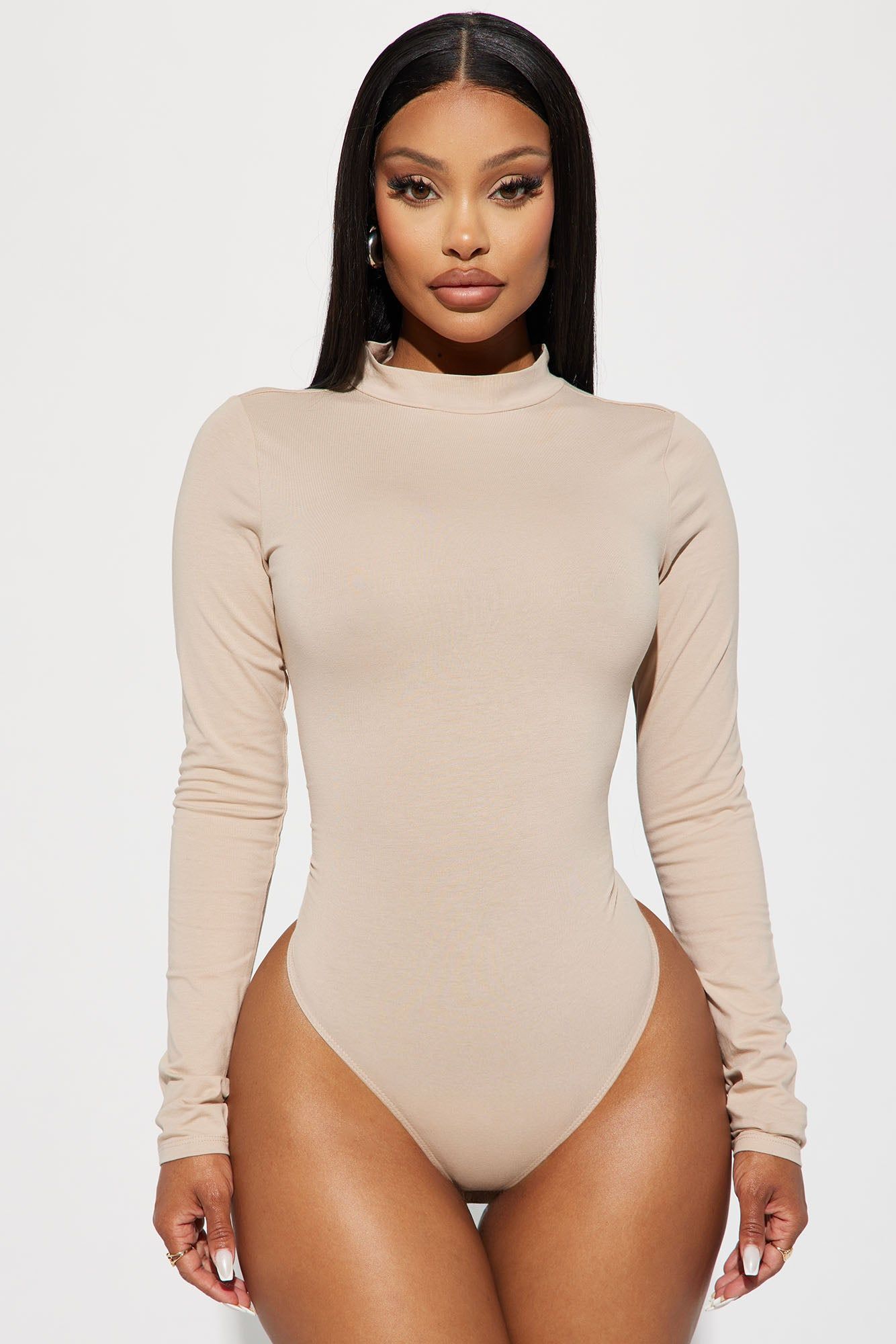 Melanie Mock Neck Bodysuit - Taupe sold by Fashion Nova
